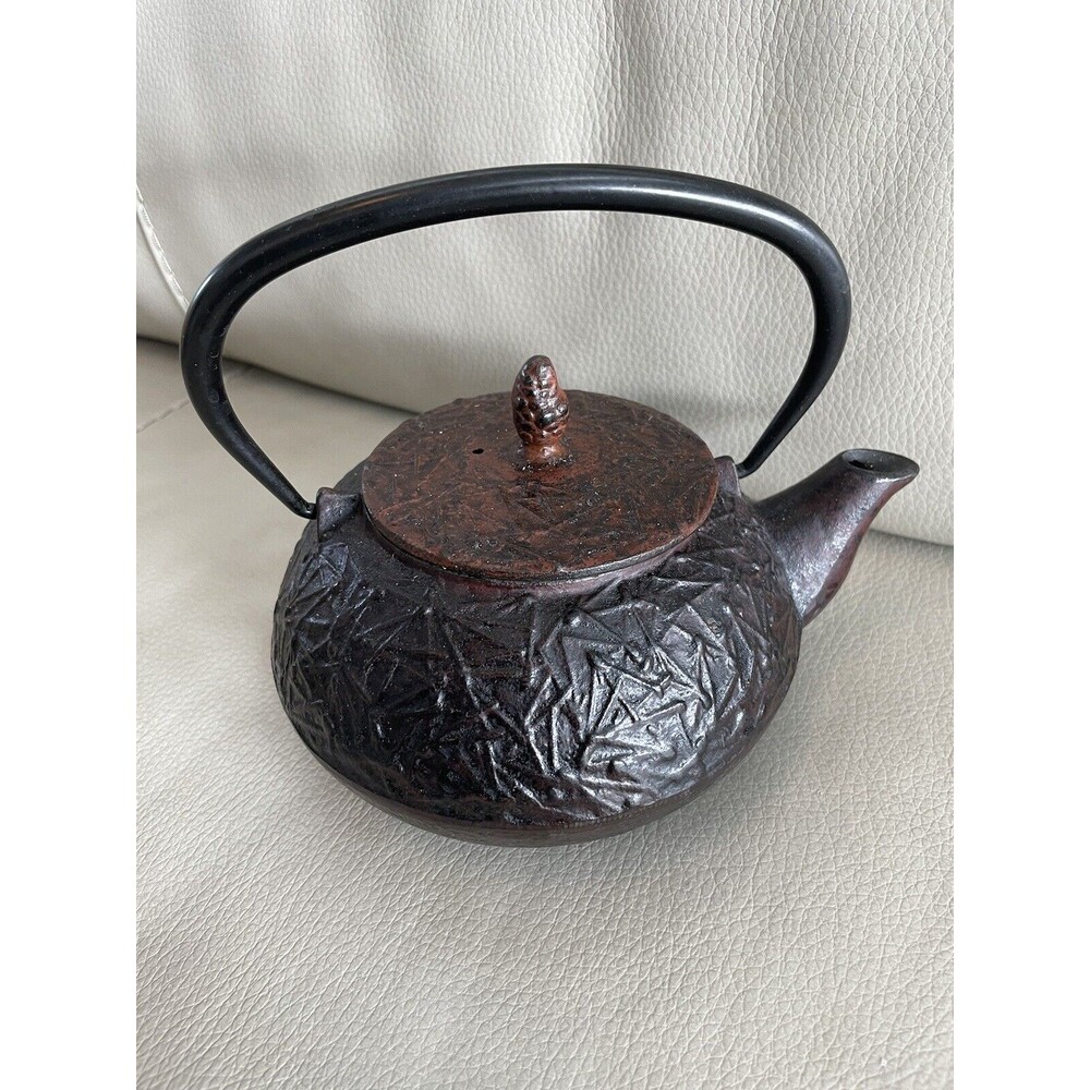 Vintage Japanese Cast Iron Teapot Tea Kettle stamped Enameled Pine Needle Acorn - Picture 7 of 9